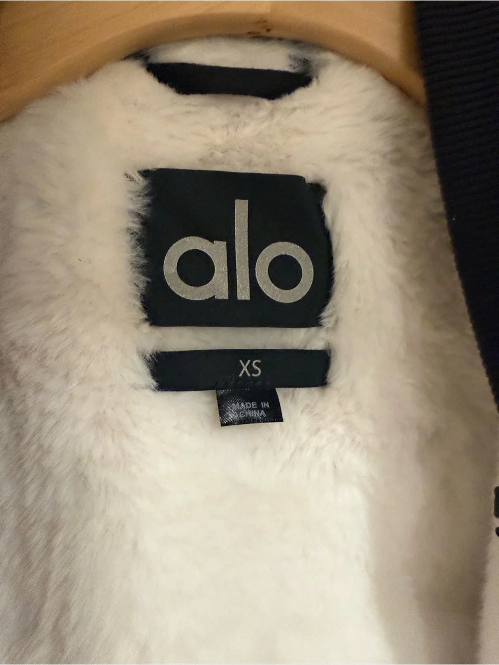 ALO Yoga Black Bomber Jacket with White faux furLining